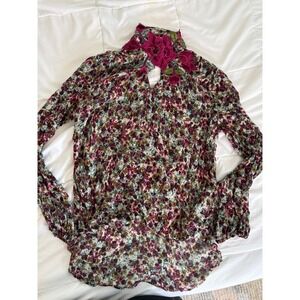 Floral High Neck Blouse in Berry Pink
